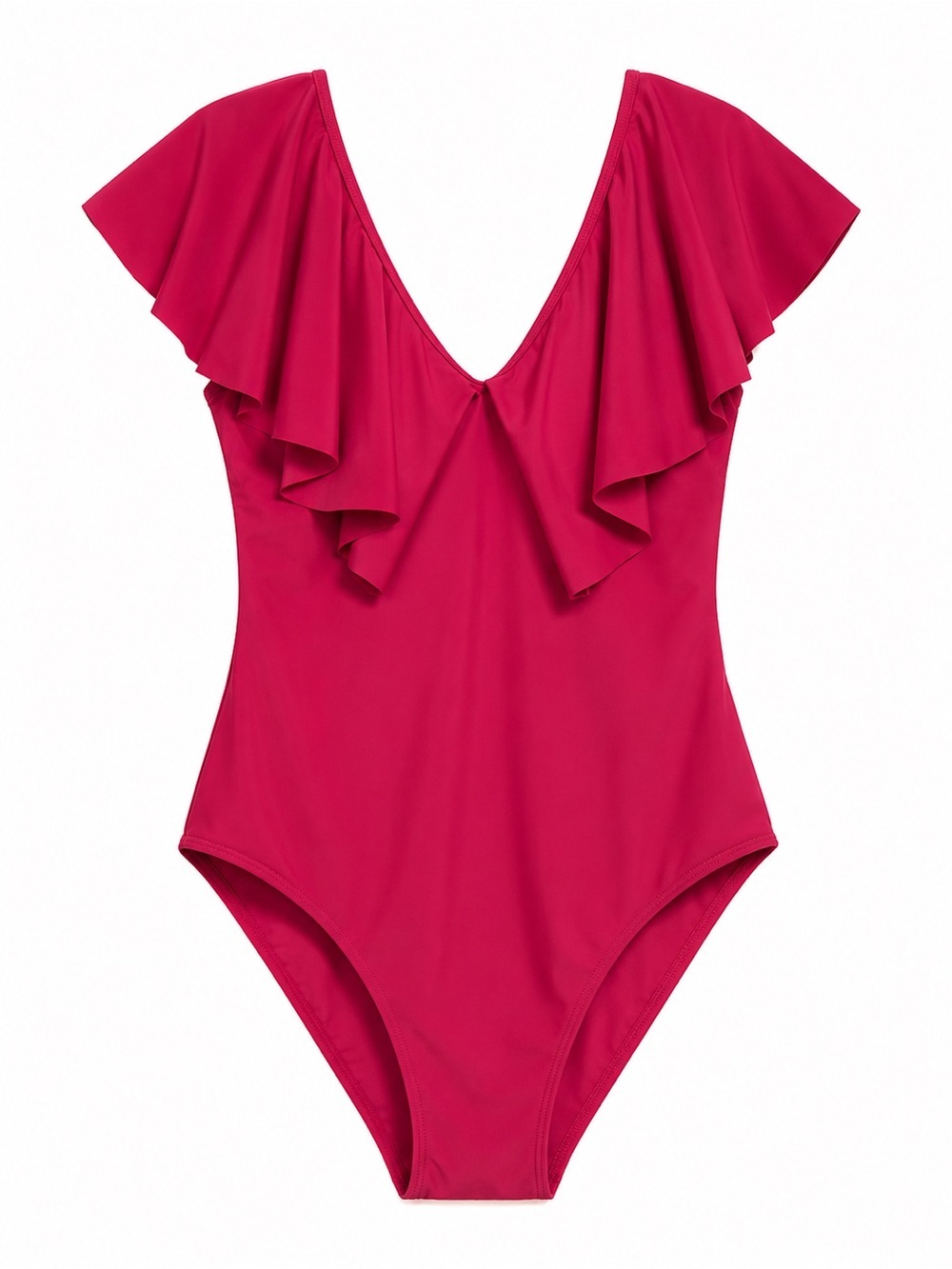Ruffled V-Back One-Piece Swimsuit - red